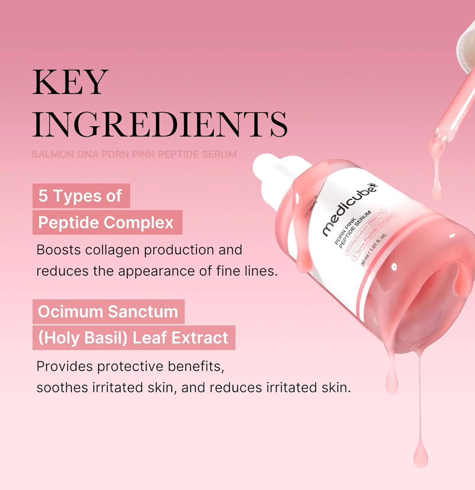 Medicube Salmon DNA PDRN Pink Peptide Serum, Pink glow serum, Peptide, Niacinamide, Hydrating & Moisturizing & Firming, Uneven Skin Tone