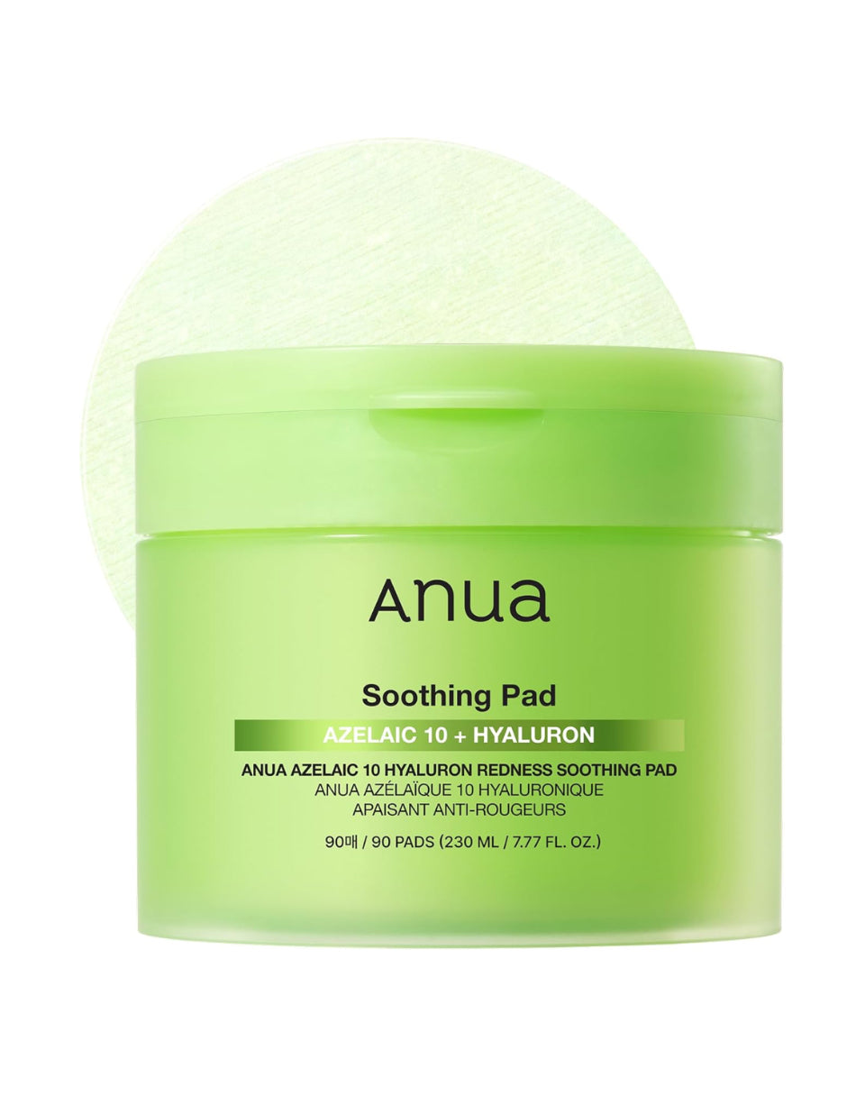 Anua Azelaic 10 Hyaluron Redness Soothing Pad, Troubled & Spot Care with Korean toner pads, Quick & Easy Stretchable Facial Mask with Azelaic acid, Hyaluronic Acid, Korean Skin Care (90 pads)
