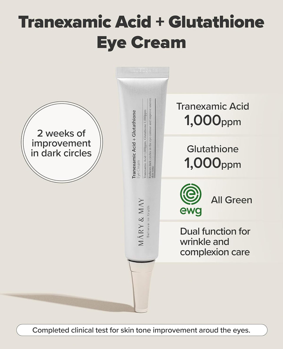 Mary&May Tranexamic Acid + Glutathione Eye Cream - Powerful Antioxidant, Reduces Dark Circles in the Eye, Improve Uneven Skin Tone with Vitamin C