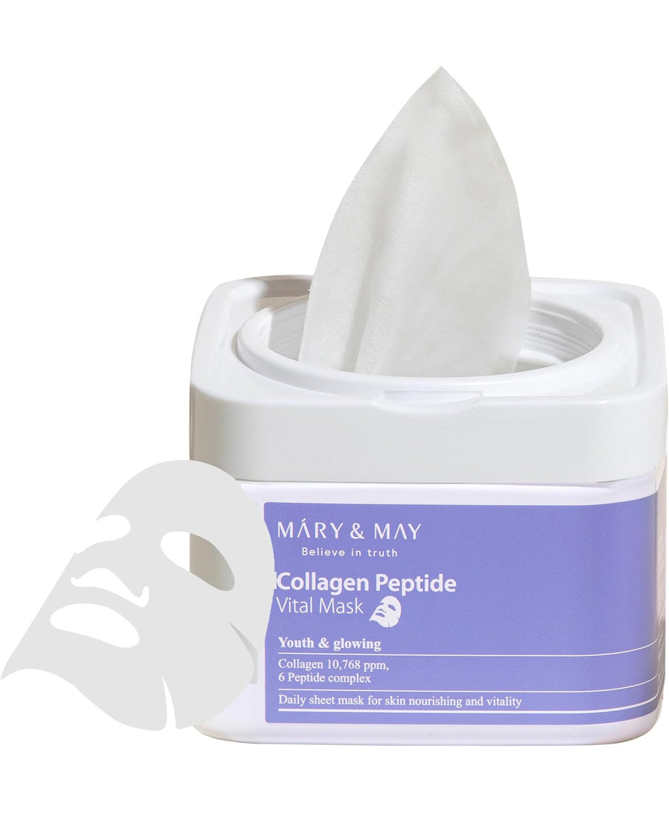 Mary&May Collagen Peptide Vital Mask - Daily Pull-Out Sheet Mask for Wrinkle Improvement, Firming, and Elasticity with Low Molecular Collagen