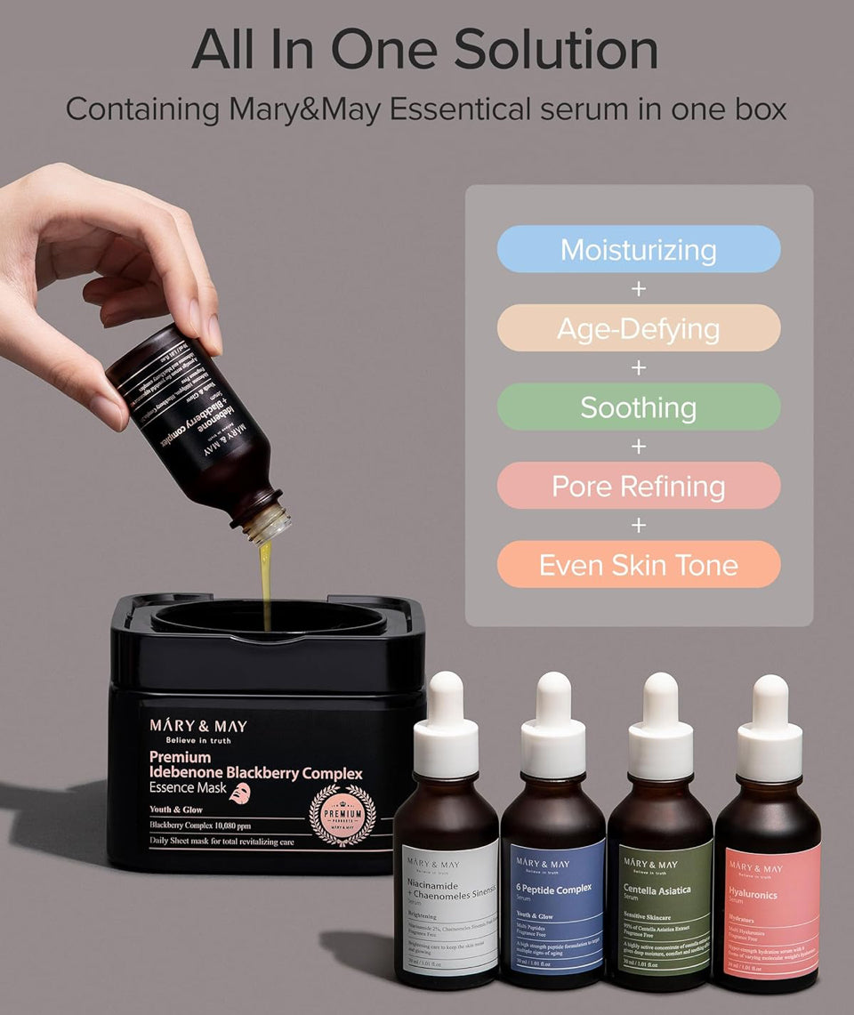 Mary&May Premium Idebenone Blackberry Complex Essence Mask - Quick Dispenser Type Anti Aging Korean Face Mask Sheet