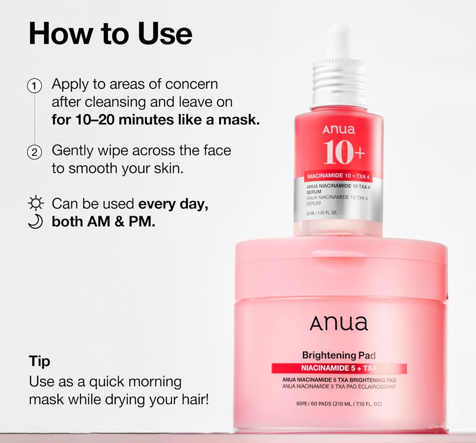 Anua Niacinamide 5 TXA Toner Pads – Hydrating Facial Pad for Even-Looking Skin Tone & Daily Radiance Care, Glow up Under-Eye with Tranexamic Acid, Korean Skin Care (210ml, 60 Pads)