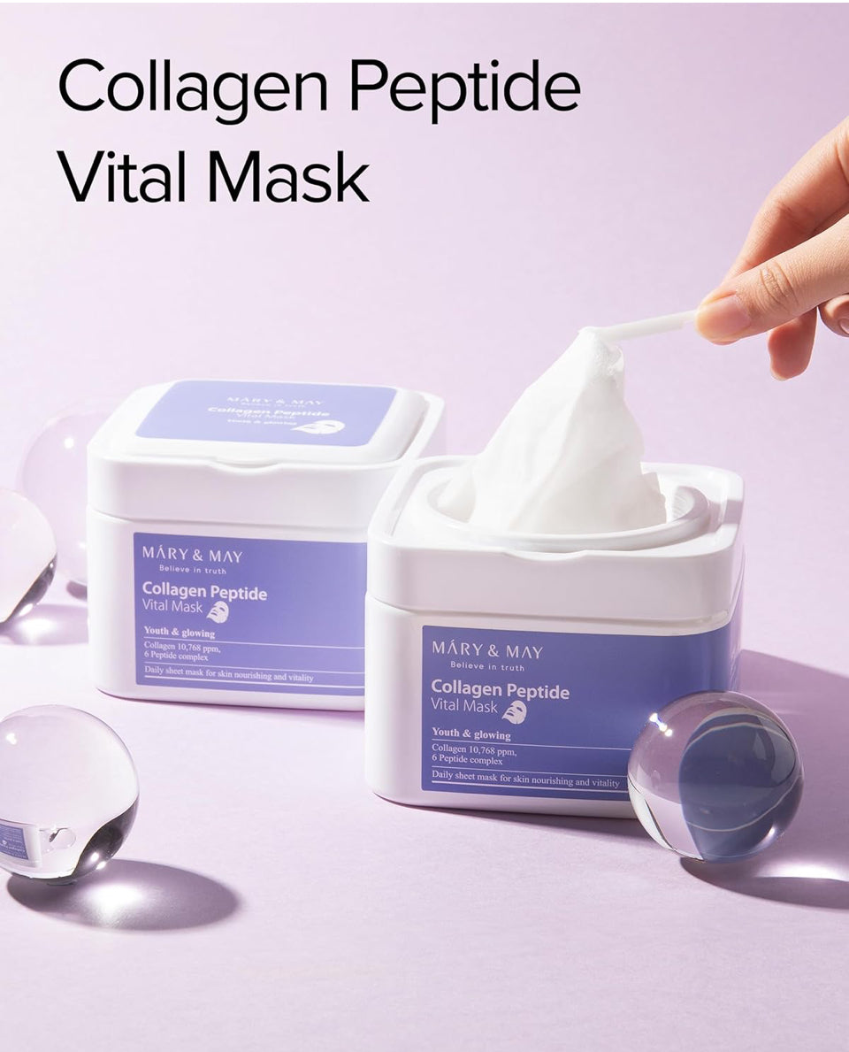Mary&May Collagen Peptide Vital Mask - Daily Pull-Out Sheet Mask for Wrinkle Improvement, Firming, and Elasticity with Low Molecular Collagen