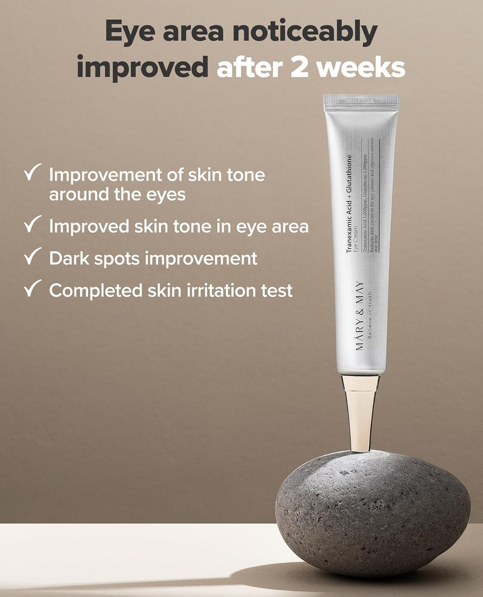 Mary&May Tranexamic Acid + Glutathione Eye Cream - Powerful Antioxidant, Reduces Dark Circles in the Eye, Improve Uneven Skin Tone with Vitamin C
