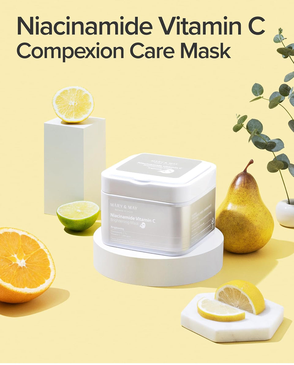 Mary&May Niacinamide Vitamin C Daily Mask - Quick Dispenser Type Korean Face Mask Sheet for Radiance Clear Skin - Dark Spot Correction and Luminous Skin