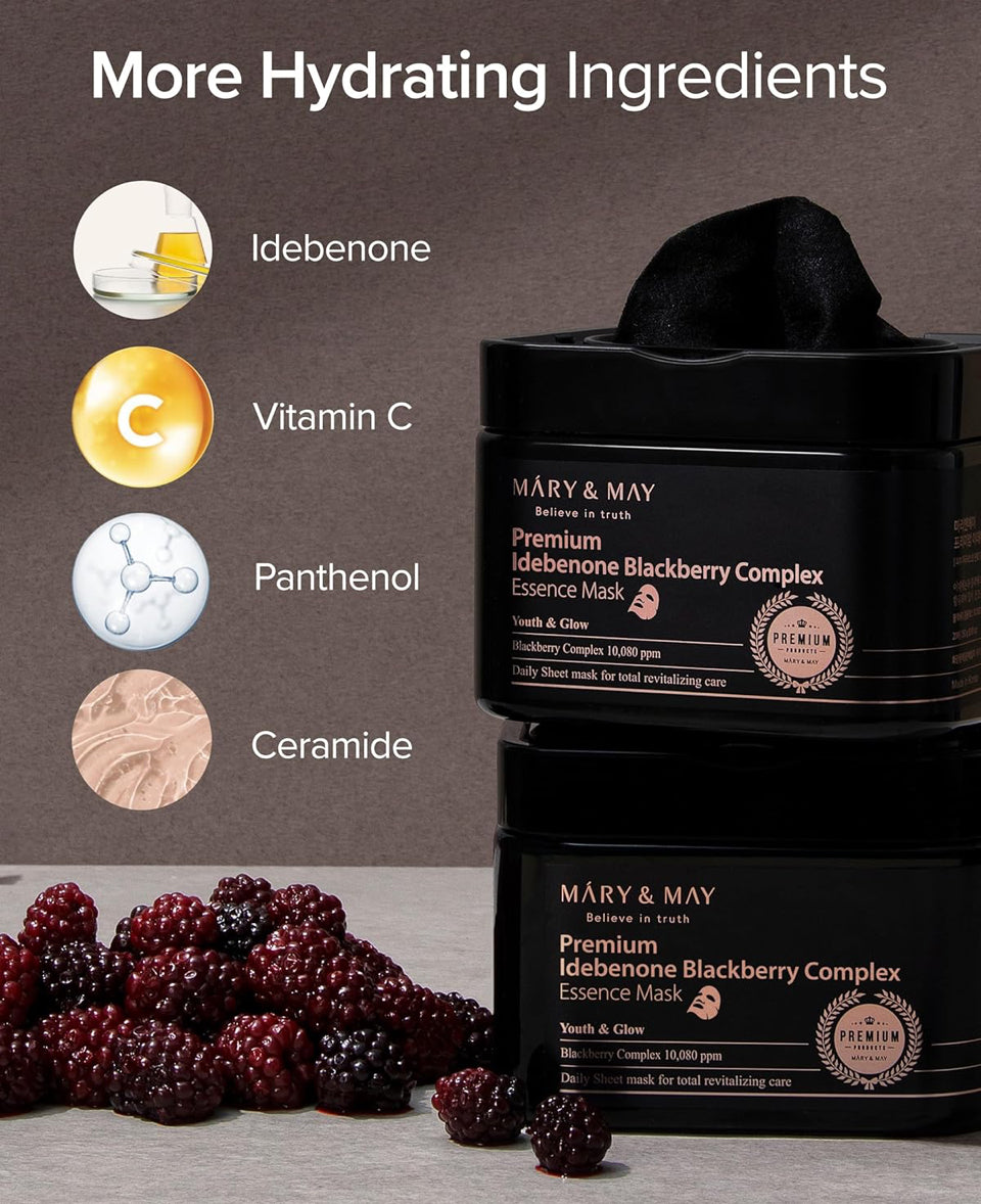 Mary&May Premium Idebenone Blackberry Complex Essence Mask - Quick Dispenser Type Anti Aging Korean Face Mask Sheet