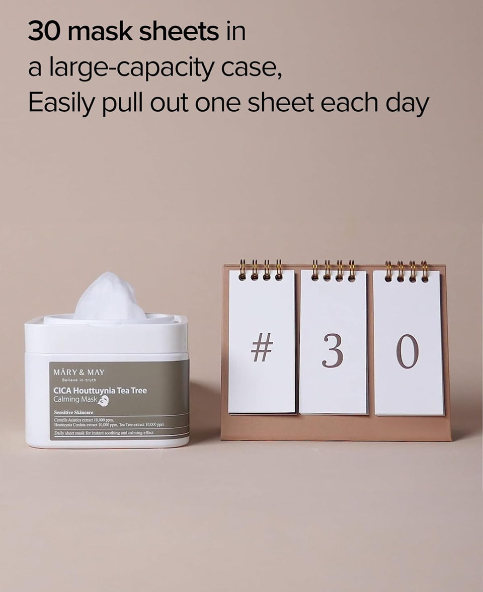 Mary&May CICA Houttuynia Tea Tree Calming Mask - Daily Pull Out Sheet Mask for Instant Soothing & Moisturizing