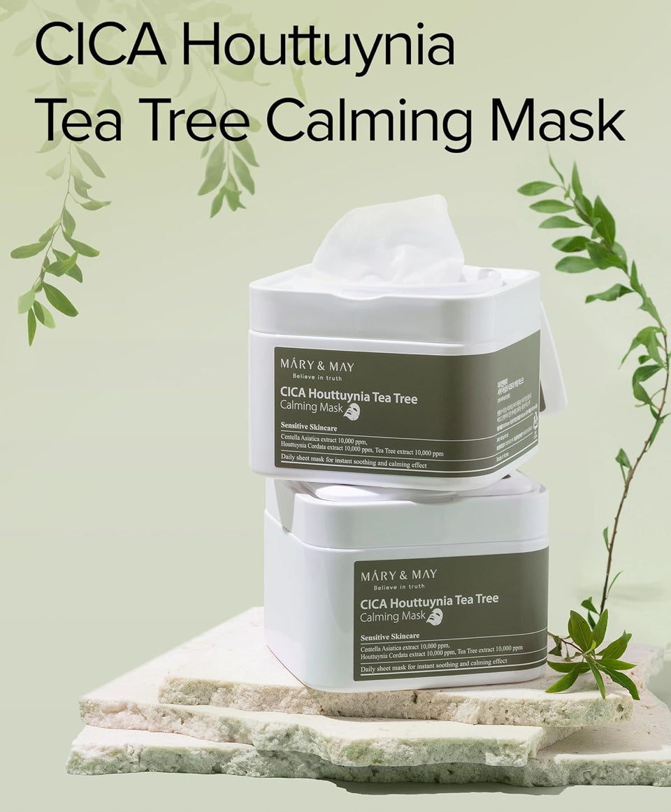 Mary&May CICA Houttuynia Tea Tree Calming Mask - Daily Pull Out Sheet Mask for Instant Soothing & Moisturizing