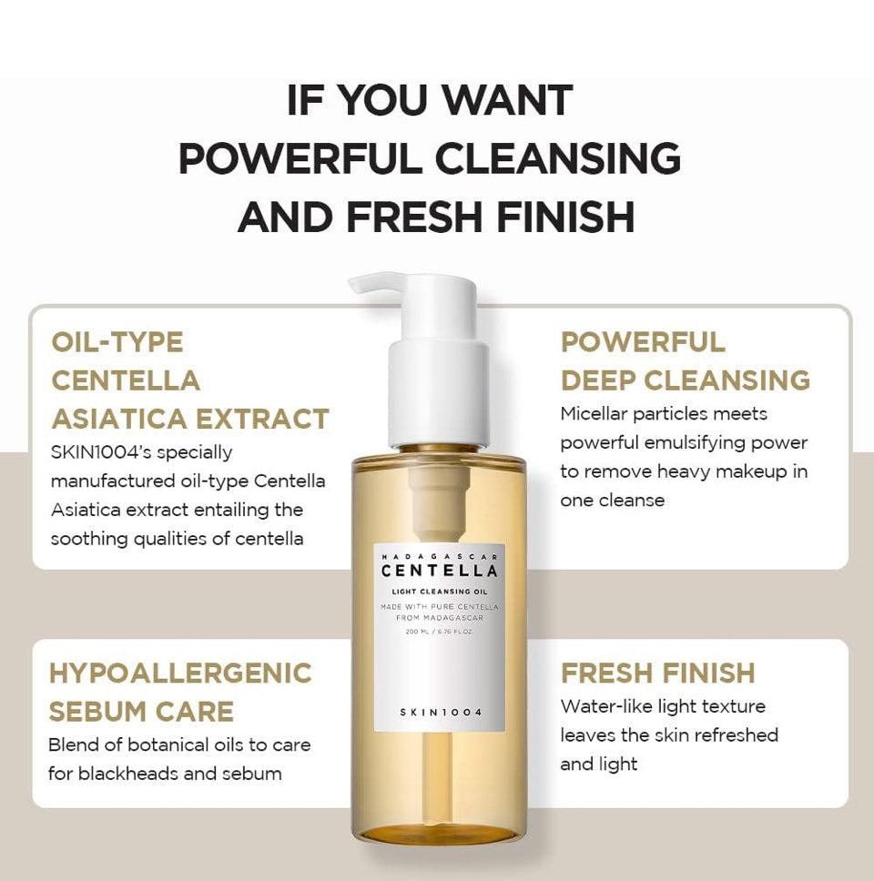 SKIN1004 Madagascar Centella Light Cleansing Oil 6.76 fl.oz, 200ml | Gentle Oil Cleanser for Face
