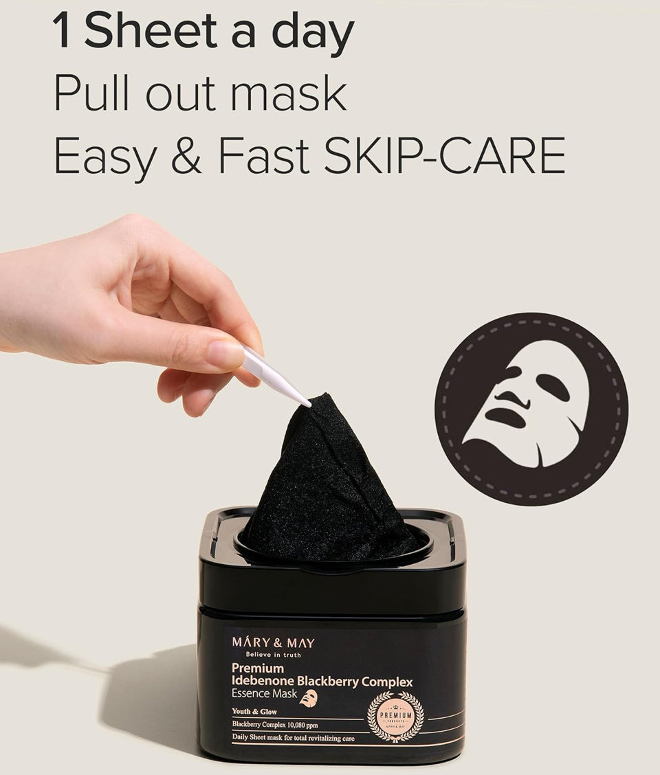 Mary&May Premium Idebenone Blackberry Complex Essence Mask - Quick Dispenser Type Anti Aging Korean Face Mask Sheet