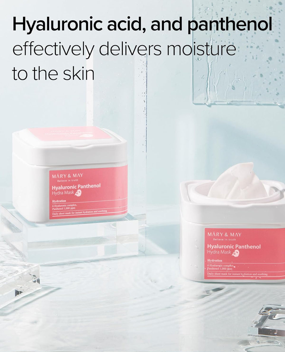 Mary&May Hyaluronic Panthenol Hydra Mask - Daily Pull Out Sheet Mask for Intense Moisturizing and Soothing