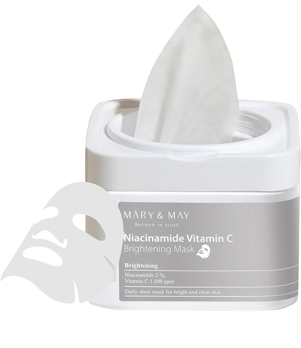 Mary&May Niacinamide Vitamin C Daily Mask - Quick Dispenser Type Korean Face Mask Sheet for Radiance Clear Skin - Dark Spot Correction and Luminous Skin