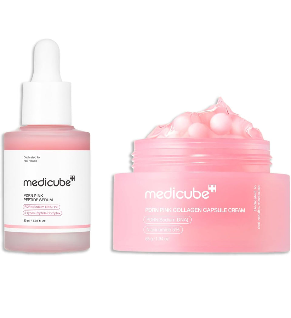 Medicube Overnight Renewal Salmon PDRN Duo: Salmon DNA PDRN Pink Peptide Serum and Salmon DNA PDRN Pink Collagen Capsule Cream