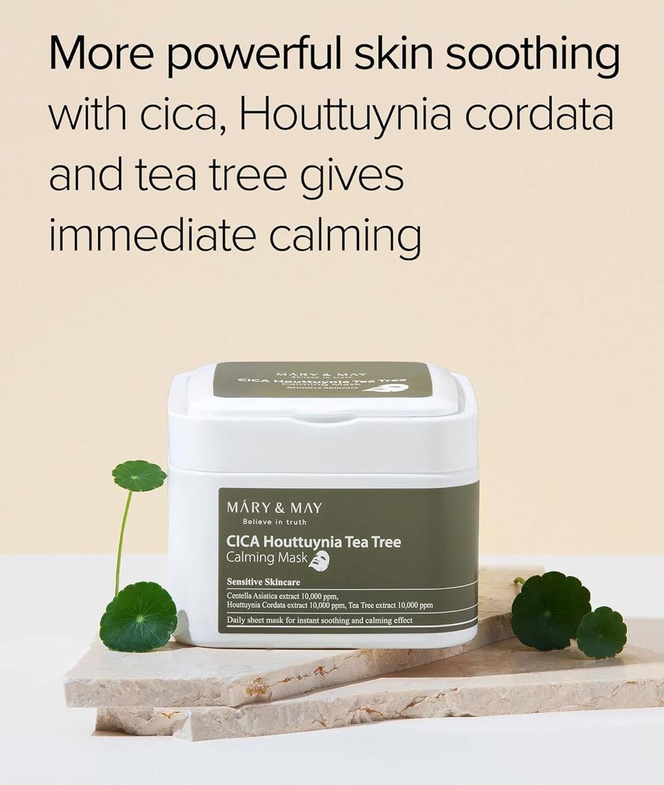 Mary&May CICA Houttuynia Tea Tree Calming Mask - Daily Pull Out Sheet Mask for Instant Soothing & Moisturizing