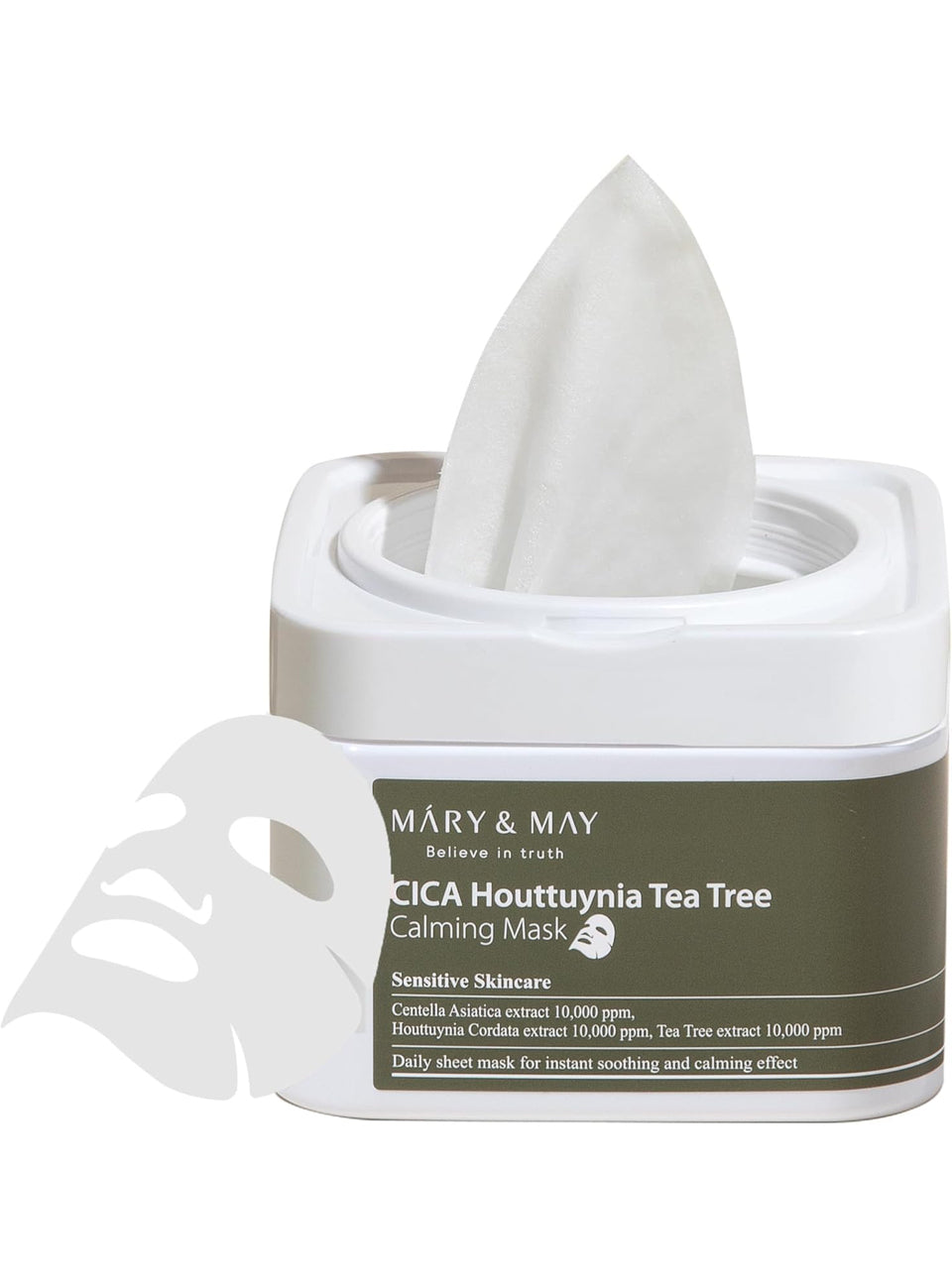 Mary&May CICA Houttuynia Tea Tree Calming Mask - Daily Pull Out Sheet Mask for Instant Soothing & Moisturizing