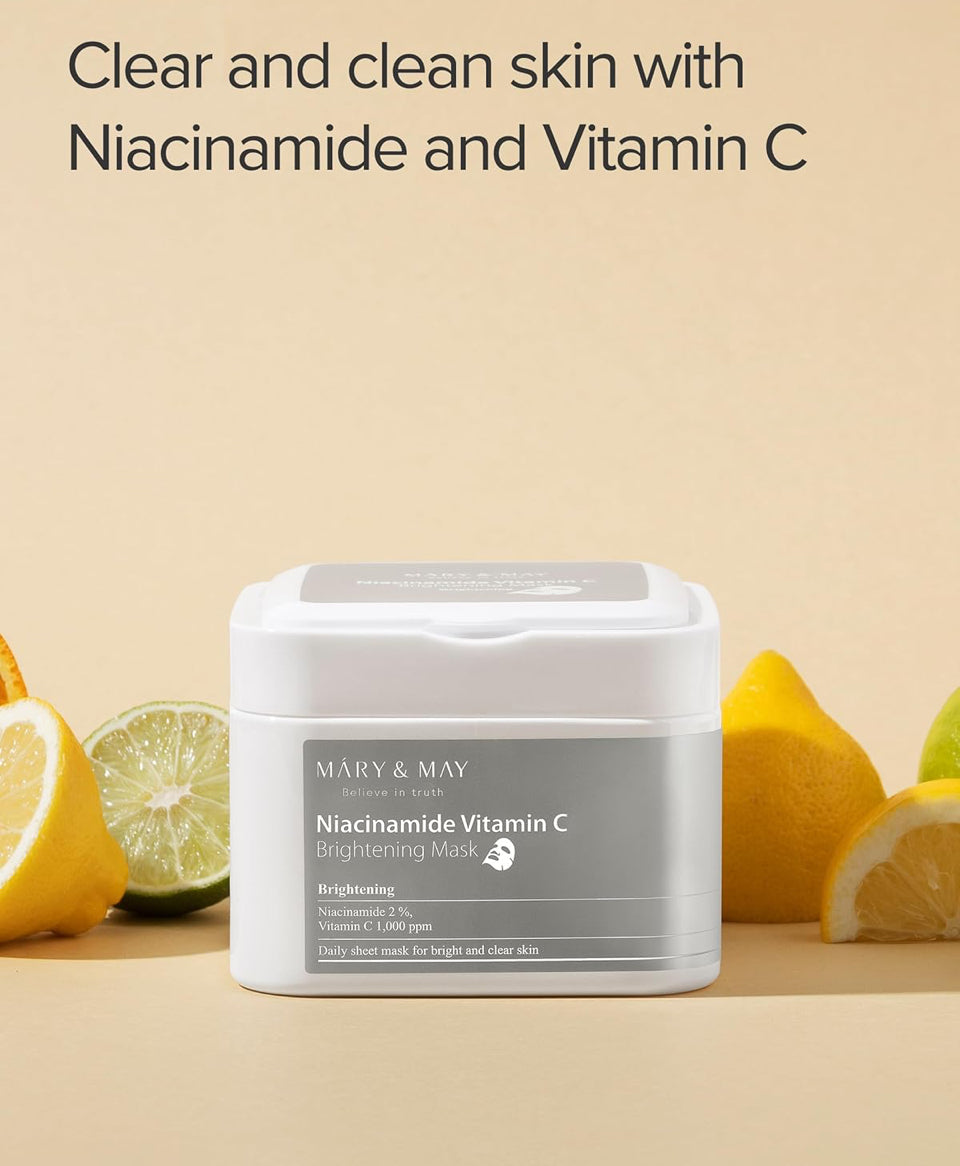 Mary&May Niacinamide Vitamin C Daily Mask - Quick Dispenser Type Korean Face Mask Sheet for Radiance Clear Skin - Dark Spot Correction and Luminous Skin